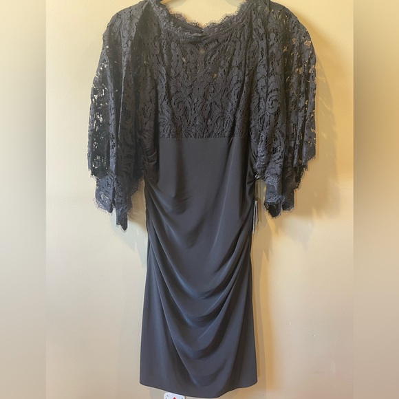Adrianna Papell Kimono Sleeve Lace And Jersey Combo Dress, Black - NWT - Picture 2 of 7